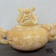 中国美術 天然 大理石 翡翠 玉石 彫刻 急須 茶道　茶器 茶具 4点セット アンティーク コレクションの画像