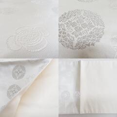 袋帯 正絹 銀糸 ホワイトｘシルバー 家紋文様 六通柄 フォーマル 礼装 長さ440cm【中古】 【キモノオフ野々市若松店】の画像