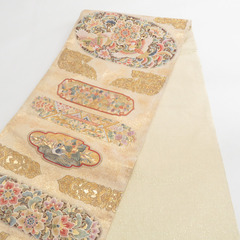 袋帯 正絹 金糸 花鳥文様 金色ｘ多色 六通柄 フォーマル 礼装 長さ448cm【中古】 【キモノオフ野々市若松店】の画像