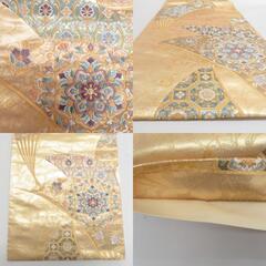 袋帯 正絹 金糸 唐草花に華紋文様 金色ｘ緑色ｘ紫色 六通柄 フォーマル 礼装 長さ440cm【中古】 【キモノオフ野々市若松店】の画像