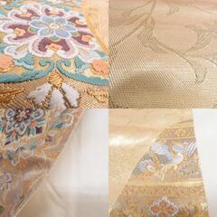 袋帯 正絹 金糸 唐草花に華紋文様 金色ｘ緑色ｘ紫色 六通柄 フォーマル 礼装 長さ440cm【中古】 【キモノオフ野々市若松店】の画像