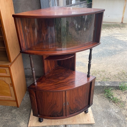 昭和レトロ ミッドセンチュリー 木製コーナーラック 飾り棚 半円型 サイドボード