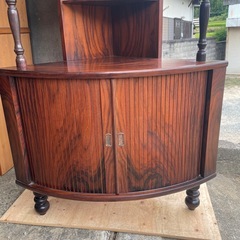 昭和レトロ ミッドセンチュリー 木製コーナーラック 飾り棚 半円型 サイドボードの画像