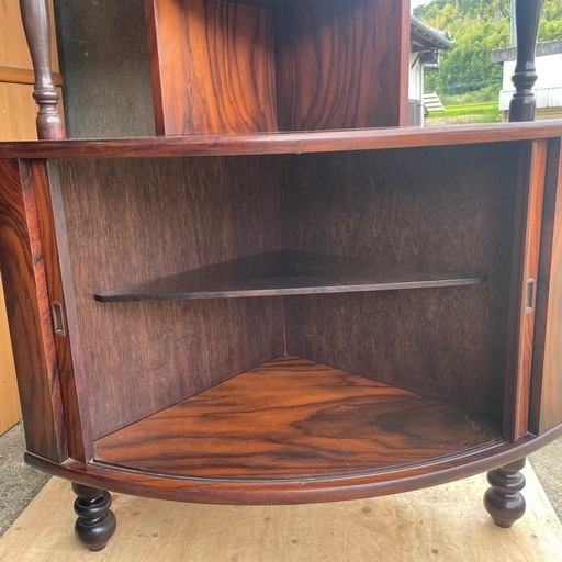 昭和レトロ ミッドセンチュリー 木製コーナーラック 飾り棚 半円型