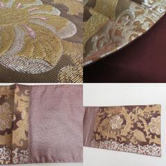 袋帯 正絹 金糸銀糸 唐花文様 茶色ｘ金色 六通柄 フォーマル 礼装 長さ448cm【中古】 【キモノオフ野々市若松店】の画像