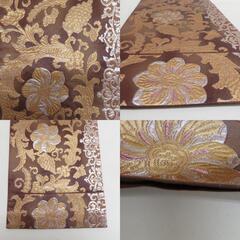 袋帯 正絹 金糸銀糸 唐花文様 茶色ｘ金色 六通柄 フォーマル 礼装 長さ448cm【中古】 【キモノオフ野々市若松店】の画像