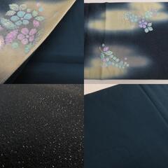 袋帯 正絹 洒落袋帯 辻が花 染め文様 ぼかし 紺色ｘ薄紫色 パステル系 銀糸 藤文様 お太鼓柄 落款入り フォーマル 礼装 長さ456cm【中古】 【キモノオフ野々市若松店】の画像