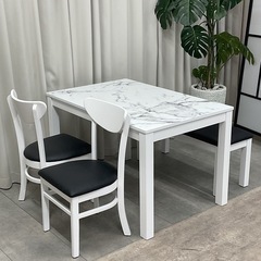 KI-13【新入荷　アウトレット品】ホーク115 メラミントップ　ベンチダイニング4点セット　白×黒の画像