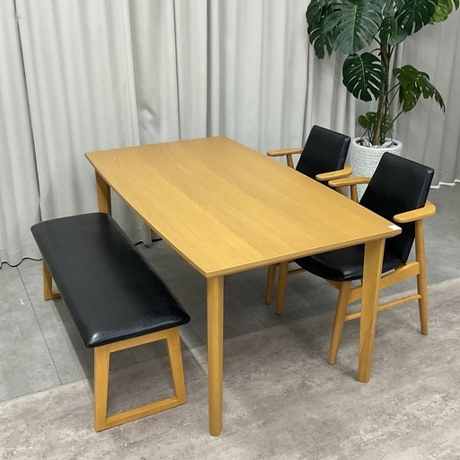 KI-15【新入荷　アウトレット品】グレイド　オーク材　ベンチダイニング4点セット　ナチュラル