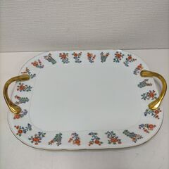 【糸島市内 送料無料】有田焼　基泉　色絵草花文　カップ＆ソーサー2客　金彩持ち手付角型トレー 　250912-2Yの画像