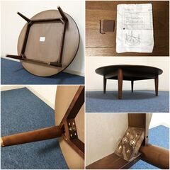 丸座卓イクス 110丸リビングテーブル ちゃぶ台 天板ウォールナット突板/脚部ラバーウッド無垢材 丸形 ローテーブルの画像