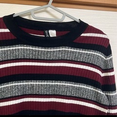 H&M ストライプ柄 長袖ニット 薄手 Mサイズの画像