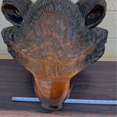 木彫り 熊 北海道 クマ 民芸品 昭和レトロ 木彫熊 顔 頭部 壁掛け オブジェ インテリア アンティーク 彫刻の画像