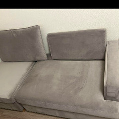 【美品】2人掛け カウチソファ 収納付き ベルベット調コーデュロイ [幅95]の画像