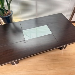 木製リビングテーブル センターテーブル ガラス天板収納棚付き 120cmの画像