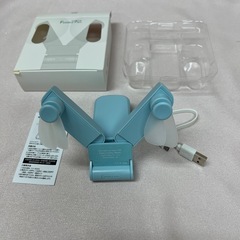 ハンディ 扇風機 USB充電 ダブルファン ミニ扇風機（水色）の画像