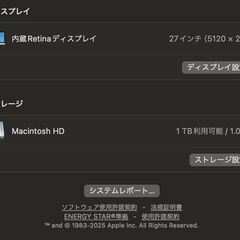 iMac（Retina 5K,27インチ,2019）1.03TB/8GB〈MRQY2J/A〉④の画像