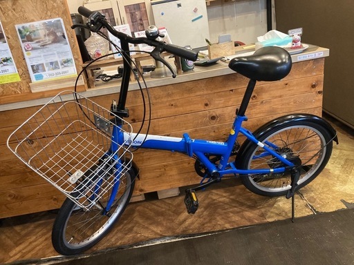 【前後タイヤ・チューブ新品！】6段変速　20インチ折りたたみ自転車　スカイブルー