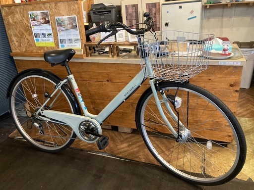 【 LEDオートライト】　6段変速　27インチ自転車　ホワイトペールグリーン