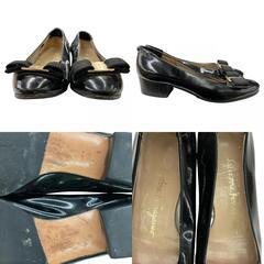 186000 現状品 Salvatore Ferragamo サルヴァトーレフェラガモ パンプス 22.5cm 22.5 ブラック レディース [1000023060097]の画像