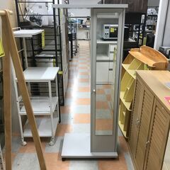 【ジャングルジャングル石川金沢店】ミラー付き収納ラック 白 W(幅)60×D(奥行き)40.1×H(高さ)156cm  ※クリーニング済みの画像