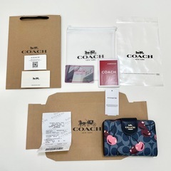 COACH コーチ 折り財布 チェリー プリント さくらんぼ レディース 青の画像