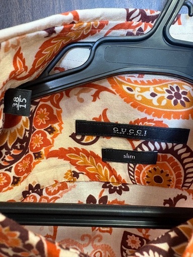 GUCCI メンズ スリム slim ペイズリー長袖シャツ オレンジ✖️白