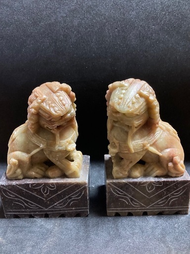 中国美術品ｰ寿山石✨獅子一対
