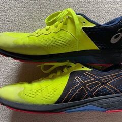 ★USED美品★アシックス シューズ スニーカー 黄色･イエロー／キッズ ジュニア／24.5㎝※洗濯済みの画像