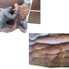 木彫り 熊 「鳴海作」 高さ 約49cm 3頭 鮭 大きめ 熊の置物 オブジェ インテリア 工芸 クマ 苫小牧西店の画像