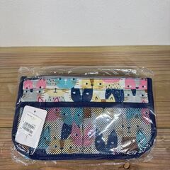 【引き取り限定】新品 ネコ柄 マルチポーチ 2ポケット付き／かわいい猫デザインの画像