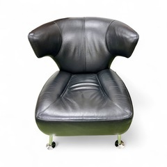 【IDC大塚家具】Domicil ドミシール 黒総革 アームチェア 1人掛けソファ DM-KOD9011 ケン・オクヤマの画像