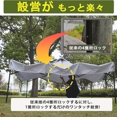 タープテント ワンタッチ サイドシート3枚・キャスターバッグ付 2.5m×2.5mの画像