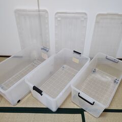 【無料0円】引取限定 中古 クリア 収納ケース 収納ボックス 衣装ケース プラ収納 キャスター付き 3種セットの画像
