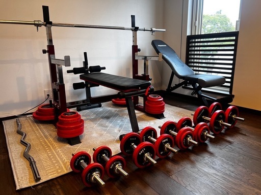 筋トレセット｜ベンチプレス台・ダンベル・シャフト付