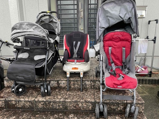【引取限定】二人用ベビーカー　チャイルドシート　一人ベビーカー　３点セット