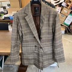 K2509-171 W closet テーラード ジャケット ダブル チェック柄 ブラウン系 レディース サイズ表記なし ほつれ毛玉有りの画像