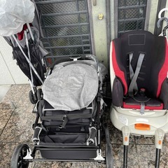 【引取限定】二人用ベビーカー　チャイルドシート　一人ベビーカー　３点セットの画像