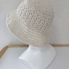 シンプル大人可愛い日除け帽子♪コットン100％ ハンドメイドかぎ針編みの画像
