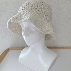 シンプル大人可愛い日除け帽子♪コットン100％ ハンドメイドかぎ針編みの画像