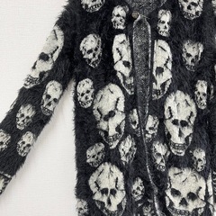 M【未使用品】HOLLYWOOタグ付き スカル ニット カーディガン ロングカーディガン 黒 ドクロ 髑髏 の画像