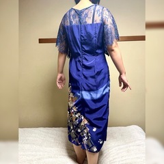 ポケットつき着物ドレスネイビー パーティードレスの画像