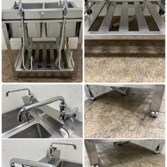 ステンレス　業務用　2層シンク　蛇口付き　厨房　飲食店　W７５０ｘD６３０ｘH８００ｍｍの画像