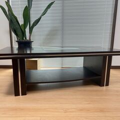 【京都市内送料無料】センターテーブル ダークブラウン 強化ガラス天板 モダンデザインの画像