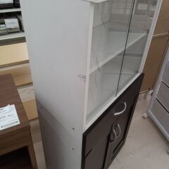 リユースのサカイ栃木店★ジモティ割あり★  食器棚 ホワイト×ブラック W60×D32×H120 クリーニング済み TC10689の画像