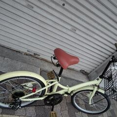 20吋 折り畳み自転車 外装6段/クリームイエローの画像
