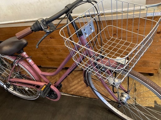 【チェーン新品！ LEDオートライト】6段変速　26インチ自転車　ペールピンク
