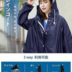 jerise 自転車用レインコート（バックパック対応／ネイビー／未使用に近い）の画像