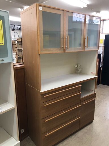 【ジャングルジャングルサカイ石津店】河口家具 システムキッチンボード 食器棚 収納棚 キッチン収納 レンジ台 幅120cm クリーニング済み 堺市 西区 東区 北区 南区 堺区 石津