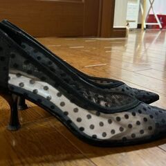 【ZARA 】【ザラ】メッシュドット柄　ハイヒール　パンプス　ブラックの画像